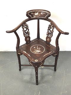 Asian Rosewood Inlaid Corner Chair