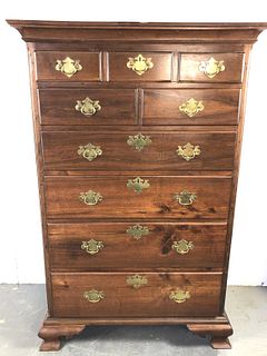American Mahogany Bench Made 9 Drawer High Chest