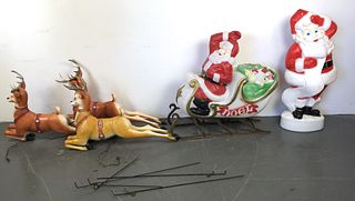 Santa Claus & 3 Reindeer Plastic Statues