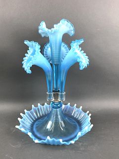 Blue Vaseline Glass Cornucopia Vase