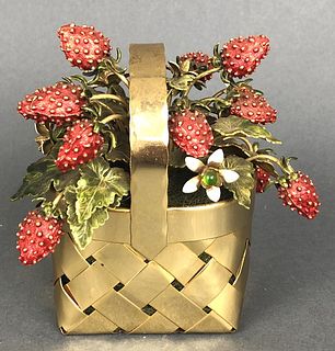 Cartier Gilt Sterling Silver Enamel Flower Basket
