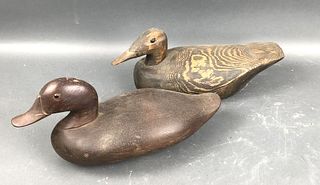 2 Wooden Decoy Ducks - One Signed Conklin