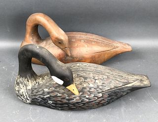 2 Carved Wood Geese
