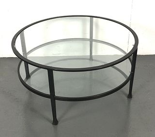 Black Metal & Glass Circular Low Table