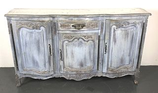 French Provincial Blue & Silver Painted Buffet