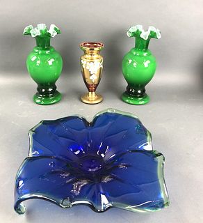 Pair of Fenton Style Green Ivy Vases