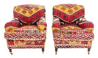 George Smith Style Kilim Covered Arm Chairs, 2