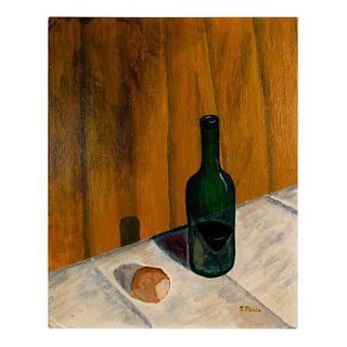 T. Steele Oil Painting on Board Still Life with Bottle