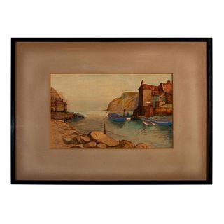 Vintage Watercolor Painting Signed A.S. Harbor View