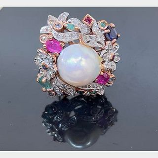 MABE AND COLORED GEM RING