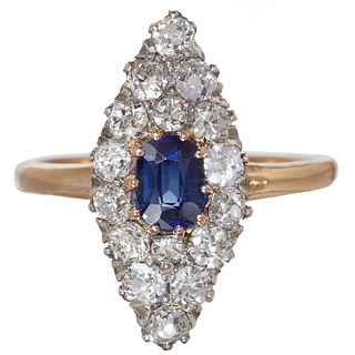 SAPPHIRE AND DIAMOND CLUSTER RING 