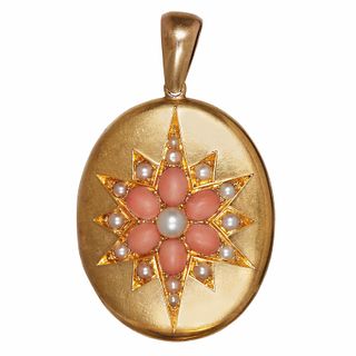 VICTORIAN CORAL AND PEARL LOCKET PENDANT
