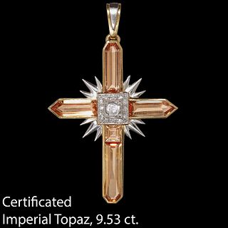 CERTIFICATED IMPERIAL TOPAZ AND DIAMOND PENDANT