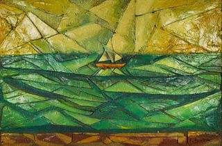 L. Soto Relief Painting, Sailboat at Sea