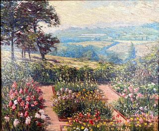 Harold Streator Oil, Pasadena Landscape with Flower Garden