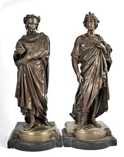 Pair Bronze Figures, Dante and Ovid by Antonin Pierre Aubert