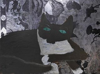 Earl Swanigan, Black Cat on Chinoiserie Mirror