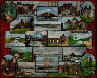 19thc. French School Oil, Mosaic of French Sites