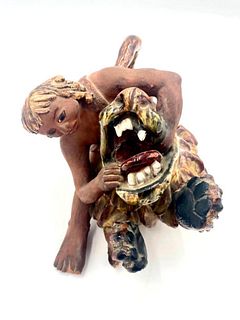 Dorothy S. Harkins Glazed Ceramic Sculpture, Samson and the Lion