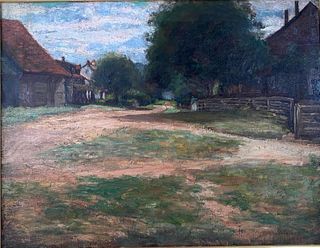 George Gustav Adomeit Oil, Village Scene, Zoar, Ohio