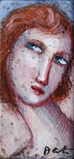 David Batz Glazed Ceramic Tile, Portrait of a Red Headed Woman