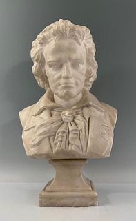 Carved White Marble Bust of Beethoven, 19thc.