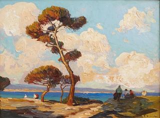 Gustave Vidal Oil, Figures Along the Shore