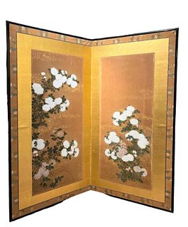 Japanese Two Panel Screen, Rinpa School, Edo/Meiji