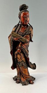 Chinese Carved and Gilded Figure of an Immortal with Scroll