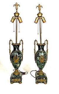 Pair of Neoclassical Style  Bronze Mounted Marble Table Lamps