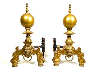 Pair of Baroque Style Brass Andirons