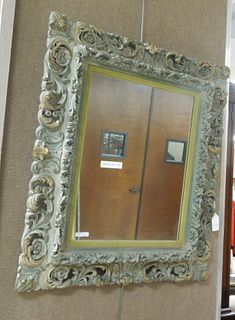 Ornate Carved Wood Framed Rectangular Mirror.