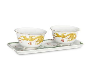 Three Meissen "Ming Dragon" porcelain table items