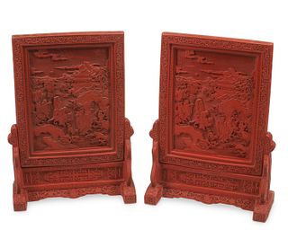 A pair of Chinese cinnabar table screens