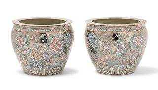 A pair of Chinese stoneware fish bowls