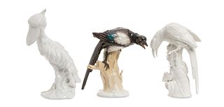 Three KPM porcelain bird figures
