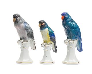 Three Karl Ens porcelain parrot figures