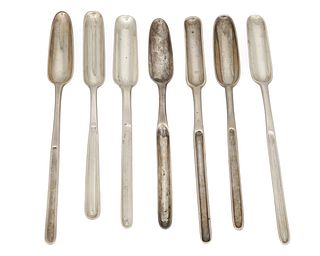A group of English and Irish sterling silver marrow spoons