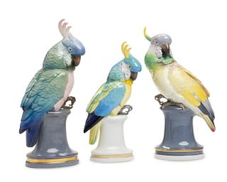 Three Karl Ens porcelain cockatoo figures