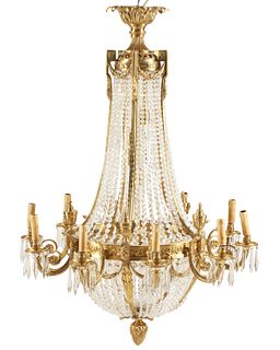 A pair of French Louis XV-style gilt-bronze chandeliers
