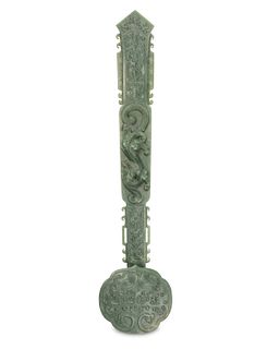 A Chinese carved nephrite scepter