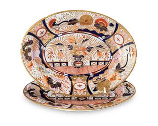A pair of Japanese Imari porcelain oval serving dishes