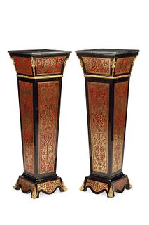 A pair of French Louis XVI-style Boulle pedestals