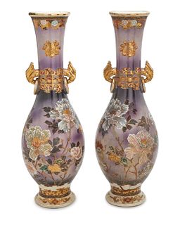 A pair of Japanese Satsuma porcelain vases