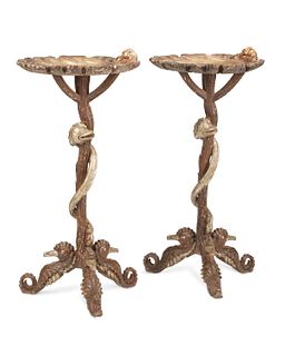 A pair of Italian grotto-style giltwood stands