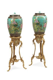 A pair of Chinese enameled porcelain jars