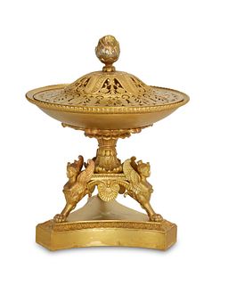 A Chibout French Empire-style gilt-bronze potpourri with lid
