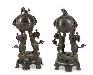 A pair of large Asian bronze censers