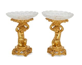 A pair of French gilt-bronze figural tazzas