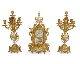A French Samuel Martie porcelain and bronze clock set